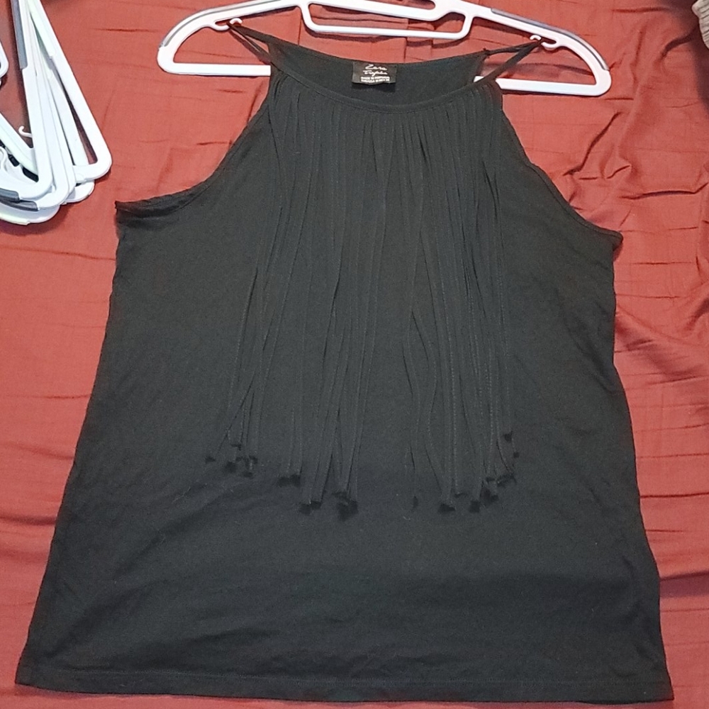 Zara Trafaluc Basic Black fringe tank top Medium